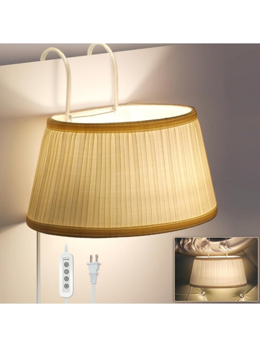 Cozy Bedside Reading Light with Adjustable Hook, Soft Fabric Shade, LED Included